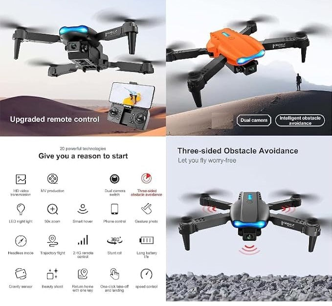 ๐ E99 Foldable Drone with Camera โ 720p HD, 360ยฐ Flips & LED Lights ๐
